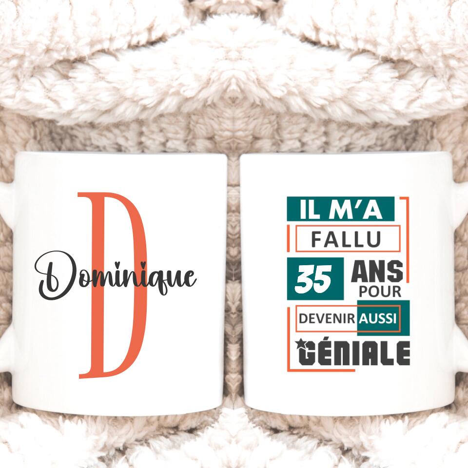 Petit 11 · Mug personnalisé Joyeux anniversaire humour Prénom et initiale- Il m'a fallu x ans pour devenir aussi génial