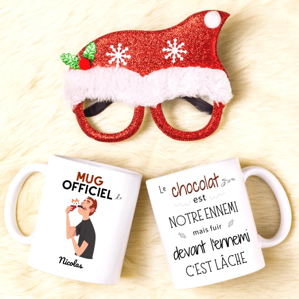 Petit 11 · Mug personnalisé Humour Fan de chocolat Le chocolat est notre ennemi, mais fuir devant l'ennemi c'est lâche mug-humour, mug-cremaillere, mug-multi-occasions, mug-personnalise-noel- -1