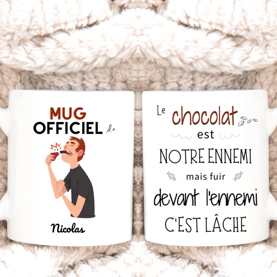 Petit 11 · Mug personnalisé Humour Fan de chocolat Le chocolat est notre ennemi, mais fuir devant l'ennemi c'est lâche mug-humour, mug-cremaillere, mug-multi-occasions, mug-personnalise-noel- -1