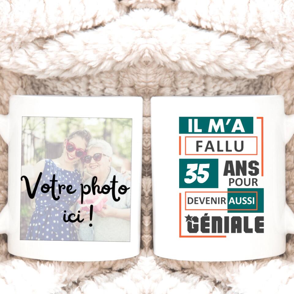 Petit 11 · Mug personnalisé Anniversaire Il m'a fallu @ ans pour devenir aussi génial - version photo mug-humour, mug-anniversaire- -5