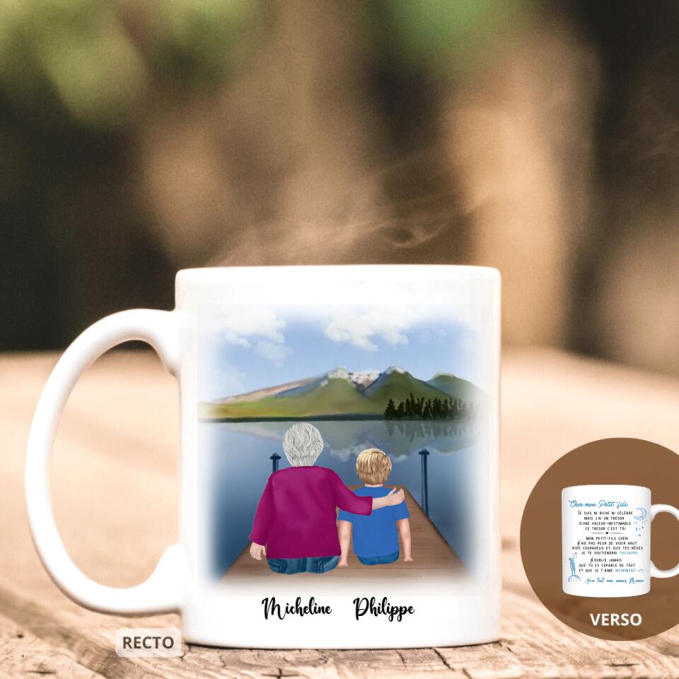 Petit 11 Mug personnalisé dessin portrait mamie et petit-fils lettre d'amour et d'encouragement