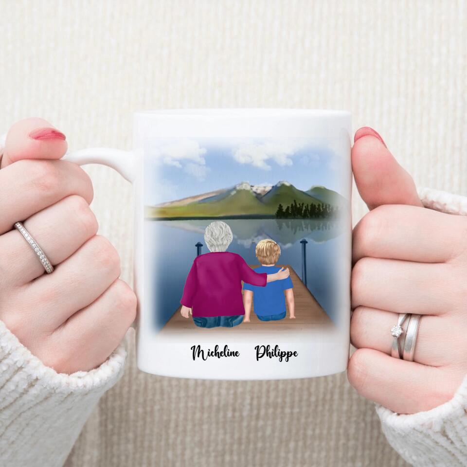 Petit 11 Mug personnalisé dessin portrait mamie et petit-fils lettre d'amour et d'encouragement