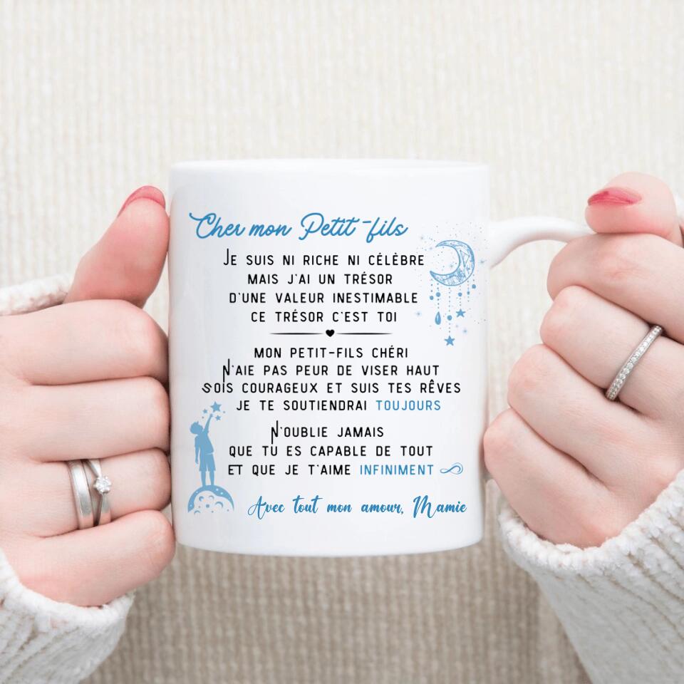 Petit 11 Mug personnalisé dessin portrait mamie et petit-fils lettre d'amour et d'encouragement