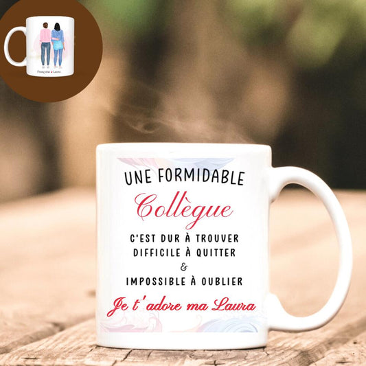 Petit 11 Mug personnalisé Portrait Deux femmes Formidable Collègue Amie, dur à trouver, difficile à quitter & Impossible à oublier Je t'adore