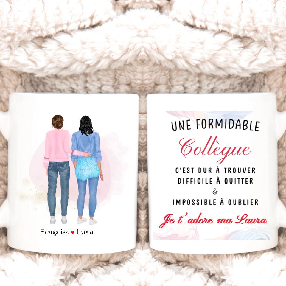 Petit 11 Mug personnalisé Portrait Deux femmes Formidable Collègue Amie, dur à trouver, difficile à quitter & Impossible à oublier Je t'adore