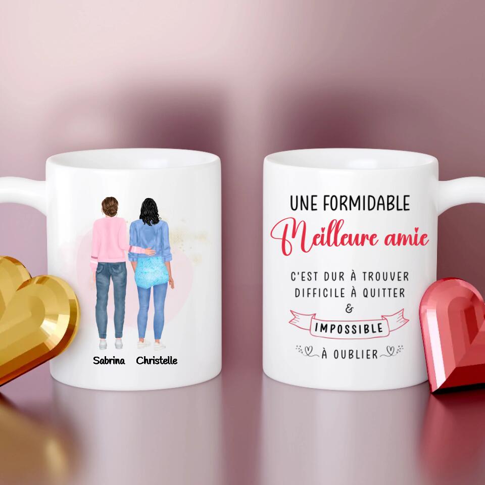 Petit 11 · Mug personnalisé deux amies deux femmes dos texte une formidable meilleure amie c'est dur à trouver difficile à quitter & impossible à oublier