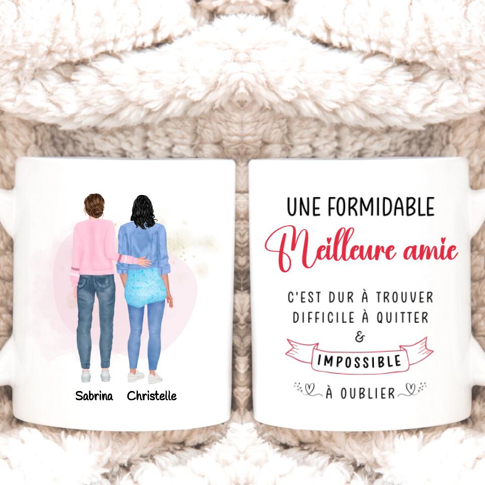 Petit 11 · Mug personnalisé deux amies deux femmes dos texte une formidable meilleure amie c'est dur à trouver difficile à quitter & impossible à oublier