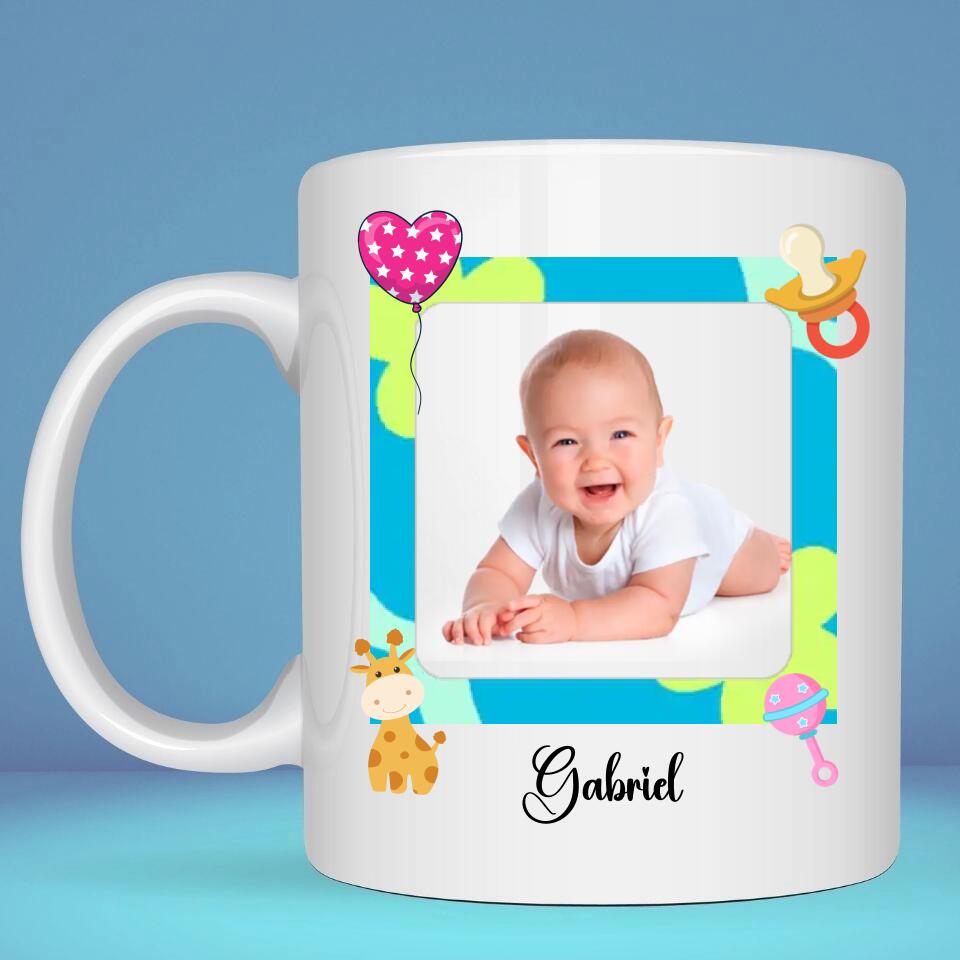 Mug personnalisé · Souvenir Faire-Part Naissance Garçon Photo Prénom date jour heure mesure poids mes parents trouvent en toute objectivité que je suis le plus beau