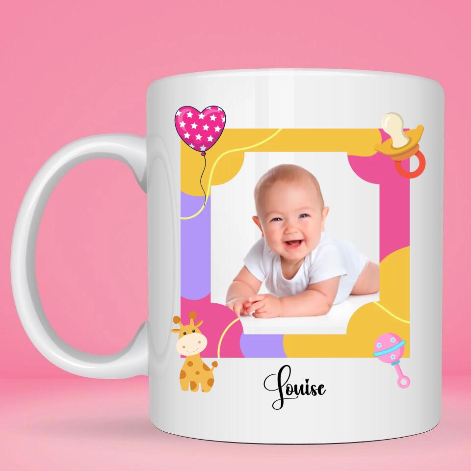 Mug personnalisé · Souvenir Faire-Part Naissance Fille Photo Prénom date jour heure mesure poids mes parents trouvent en toute objectivité que je suis la plus belle