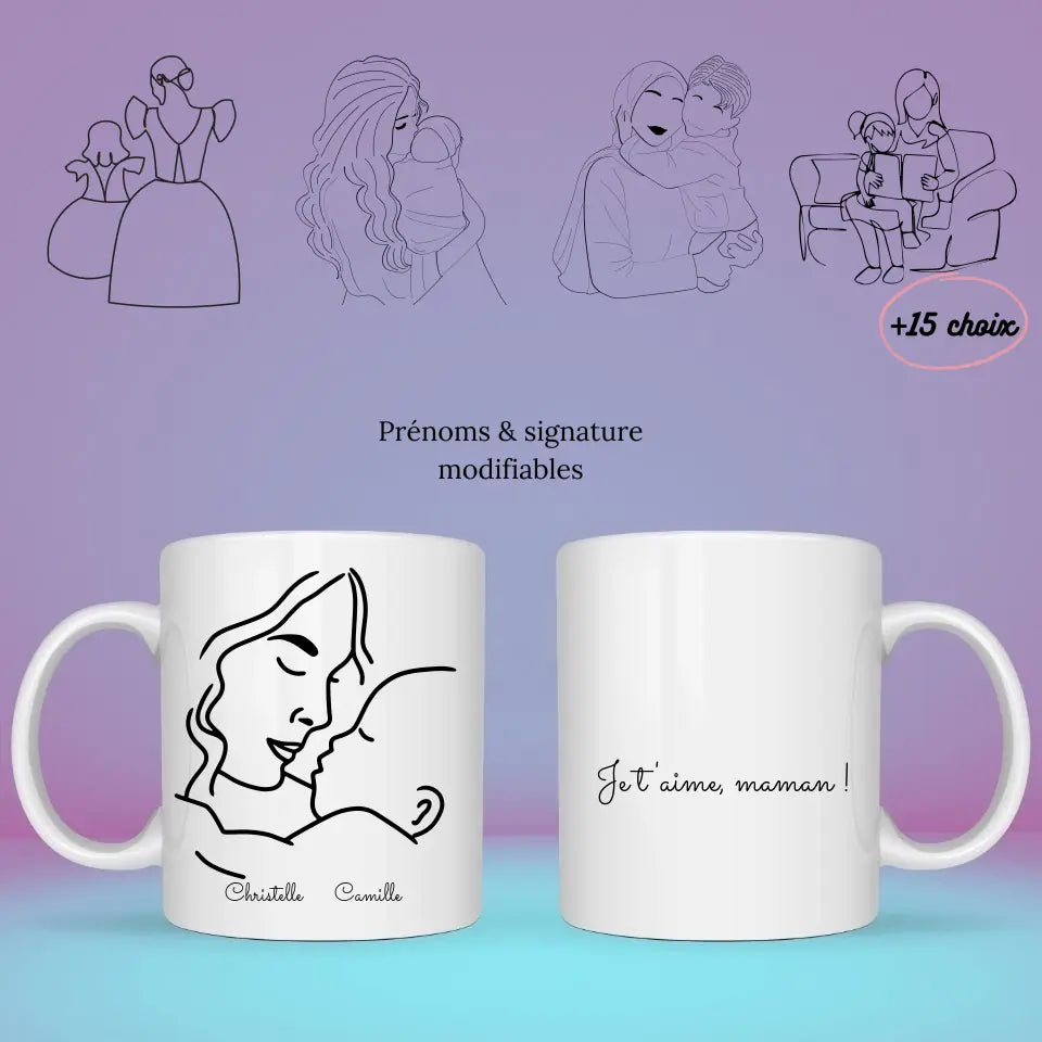 Mug personnalisé mère & enfant Lineart Je t'aime maman - petit 11