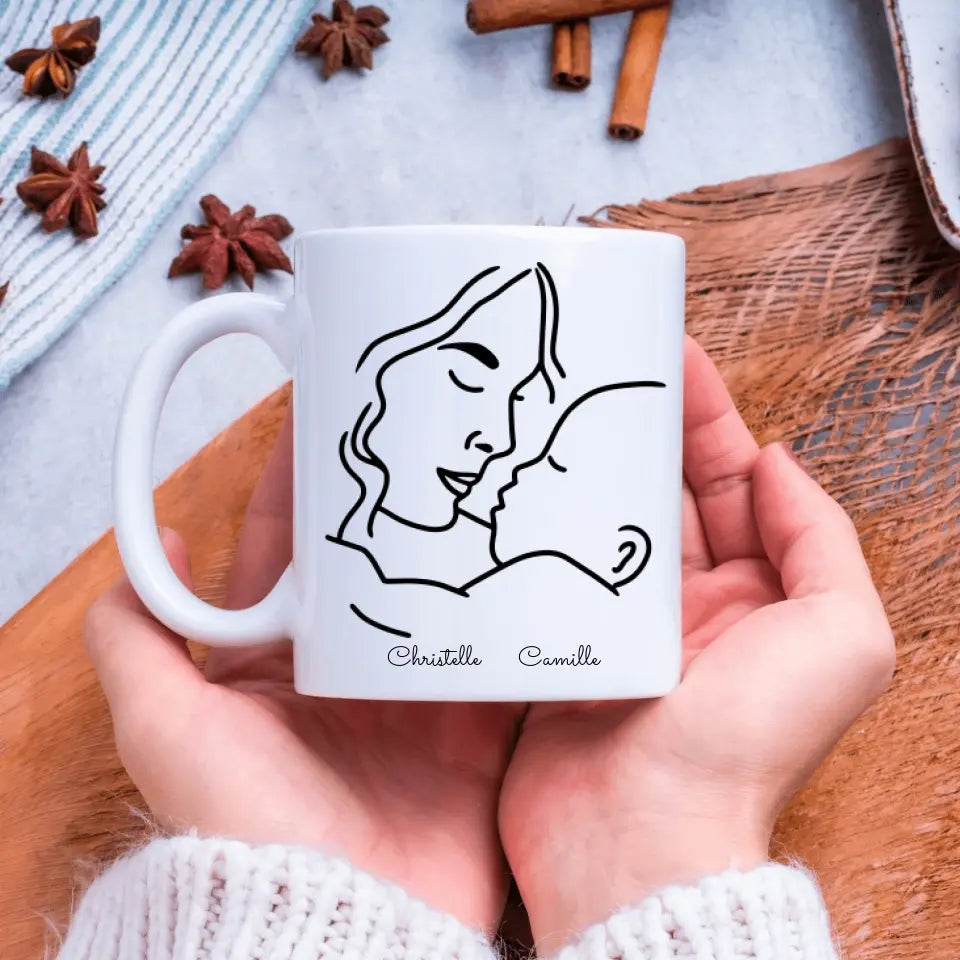 Mug Mère & Enfant personnalisé - Line Art