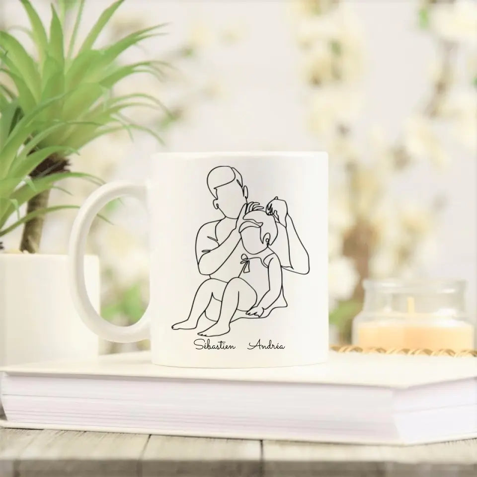 Petit 11 - mug personnalisé avec portrait d'un papa avec un enfant & message je t'aime papa