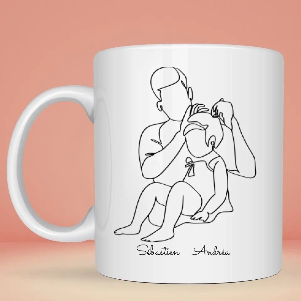 Petit 11 - mug personnalisé avec portrait d'un papa avec un enfant & message je t'aime papa