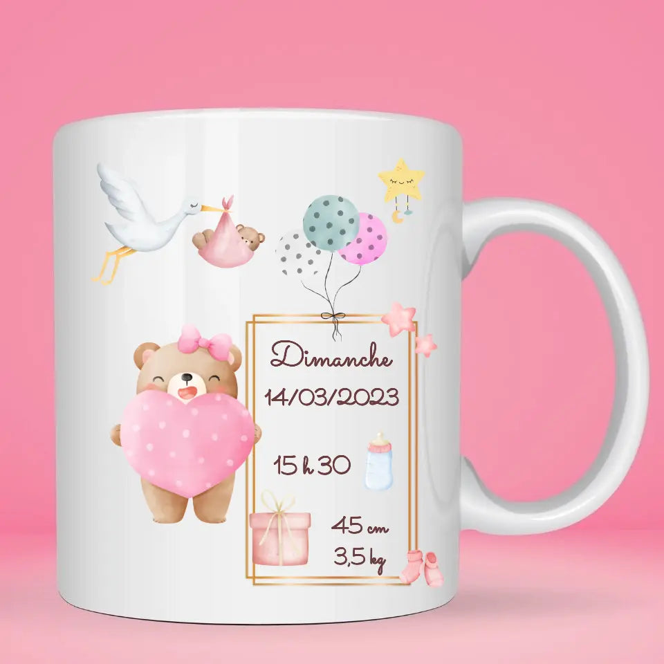 Mug faire part de naissance pour fille - détails