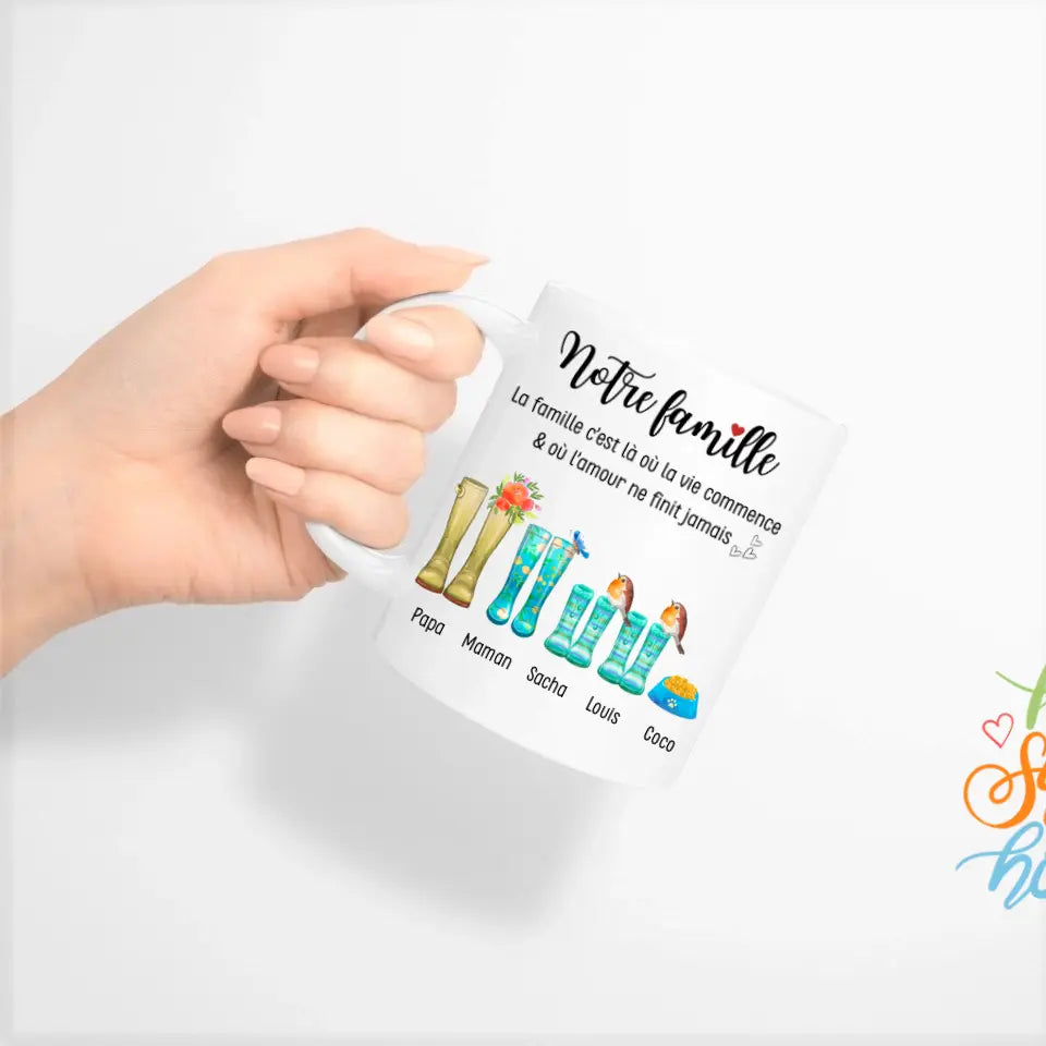 Mug personnalisé Notre Famille Bottes & Gamelle