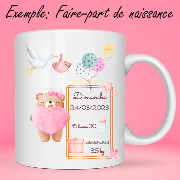Mug magique rose en céramique - idée de cadeau annonce bébé - mug  personnalisable - mug marraine - mug mamie - Un grand marché