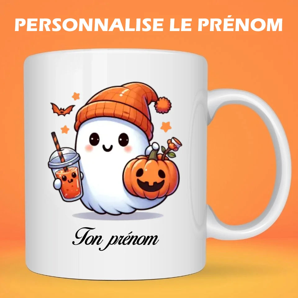 Mug personnalisé Halloween Fantôme boisson et citrouille