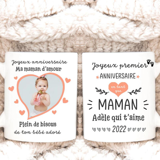 Petit 11 · Mug personnalisé ▪ Joyeux premier anniversaire en tant que Maman mug-amour, mug-famille, mug-grossesse-naissance, mug-anniversaire, mug-femme- -1