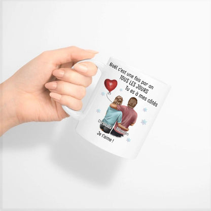 Petit 11 · Mug personnalisé couple dessin Je t'aime Noel c'est une fois par an tous les jours tu es à mes côtés