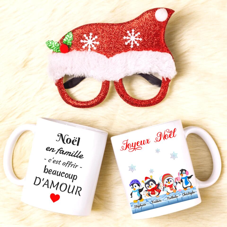 Petit 11 · Mug personnalisé ▪ Joyeux Noël Famille Pingouins mug-famille, mug-personnalise-noel- -1