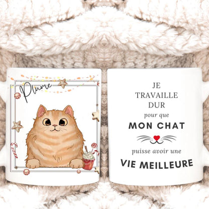 Petit 11 · Mug personnalisé ▪ Je travaille dur pour que mon chat puisse avoir une vie meilleure