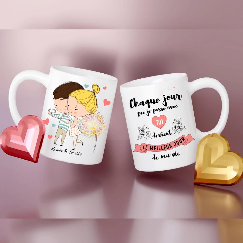 Petit 11 Mug personnalisé dessin Couple selfie Chaque jour que je passe avec toi devient le meilleur jour de ma vie