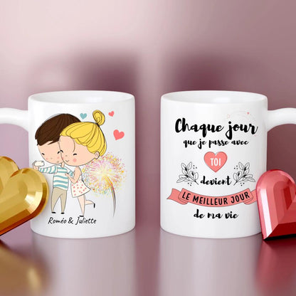 Petit 11 Mug personnalisé dessin Couple selfie Chaque jour que je passe avec toi devient le meilleur jour de ma vie