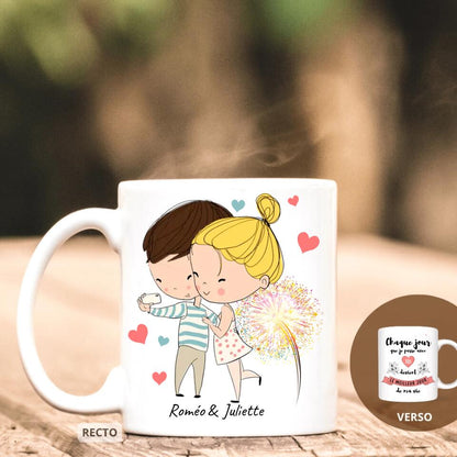 Petit 11 Mug personnalisé dessin Couple selfie Chaque jour que je passe avec toi devient le meilleur jour de ma vie