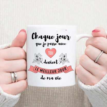 Petit 11 Mug personnalisé dessin Couple selfie Chaque jour que je passe avec toi devient le meilleur jour de ma vie