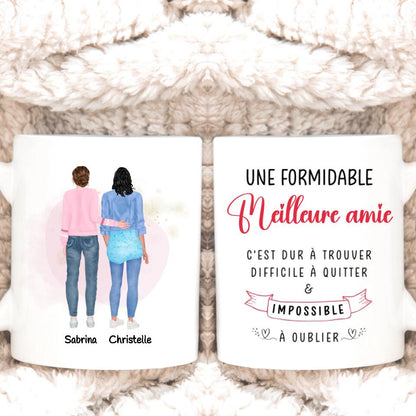 Petit 11 · Mug personnalisé deux amies deux femmes dos texte une formidable meilleure amie c'est dur à trouver difficile à quitter & impossible à oublier