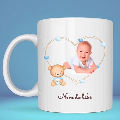 Mug personnalisé · Souvenir Faire-Part Naissance Garçon Photo Prénom date jour heure mesure poids