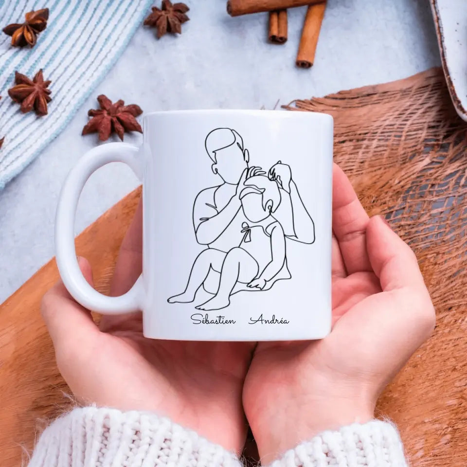 Petit 11 - mug personnalisé avec portrait d'un papa avec un enfant & message je t'aime papa