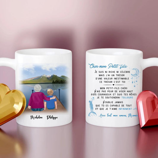 Petit 11 Mug personnalisé dessin portrait mamie et petit-fils lettre d'amour et d'encouragement